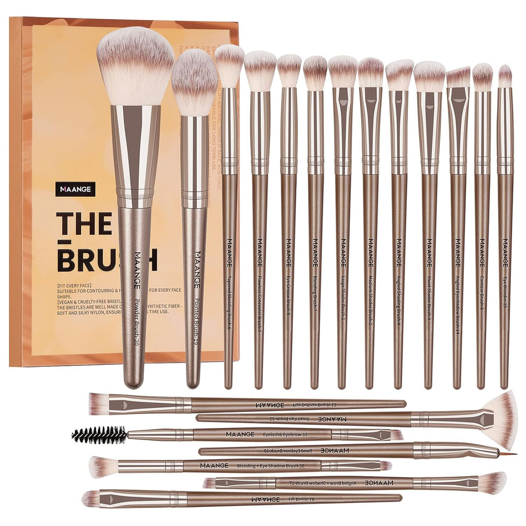 20-Piece Professional Makeup Brush Set - Foundation, Eyeshadow, Blush, and Kabuki Brushes with Gift Box for Flawless Application