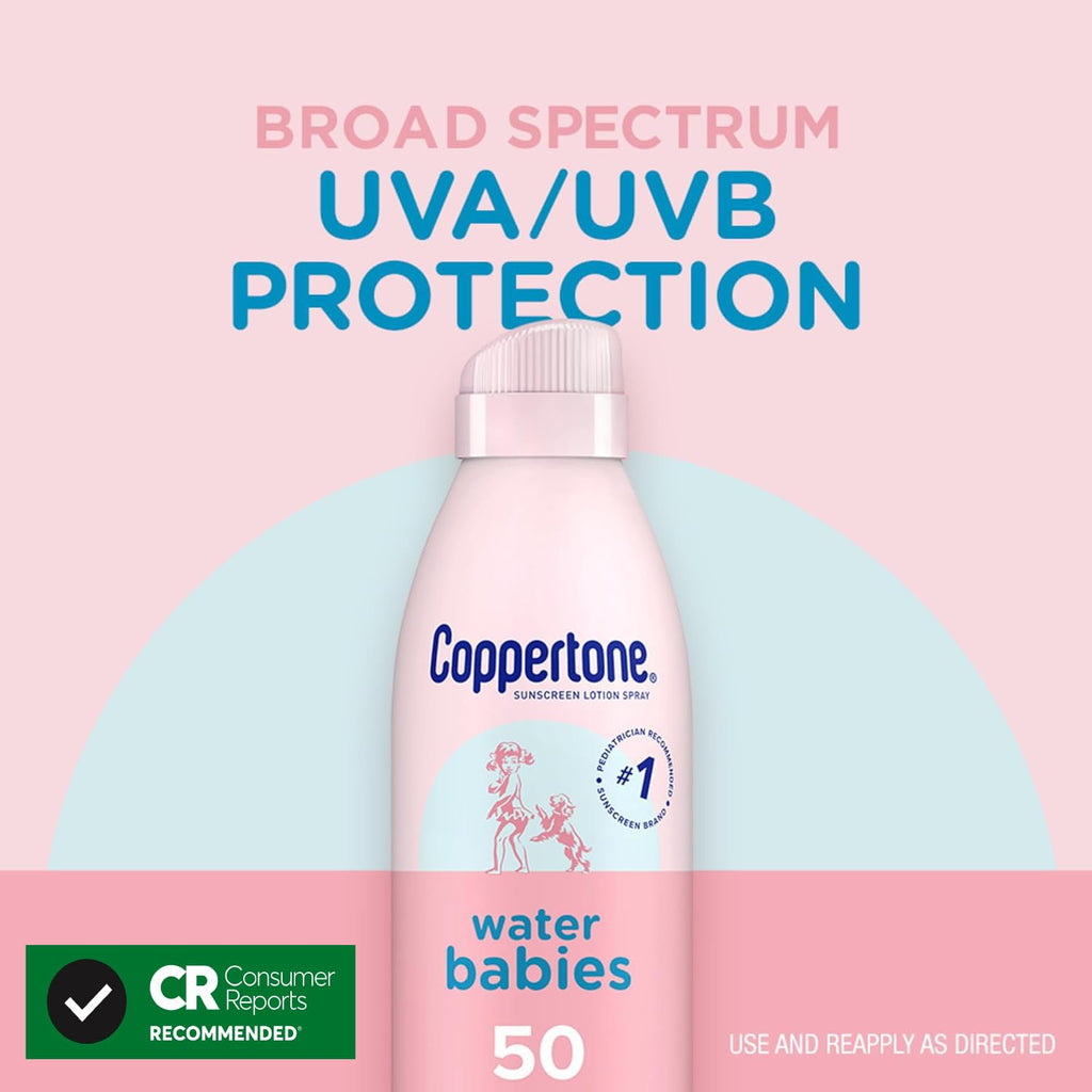 Coppertone Waterbabies Sunscreen Spray SPF 50, Spray on Sunscreen for Babies, Water Resistant, Pediatrician Recommended, 6 Oz, Pack of 2