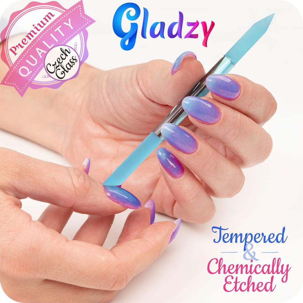 GLADZY Professional Glass Cuticle Pusher - Durable Manicure Stick with Genuine Czech Quality for Effortless Cuticle Removal