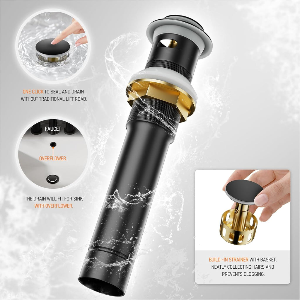 Modern Matte Black 4-Inch Bathroom Faucet with 360° Swivel Spout, Pop-Up Drain & Water Supply Lines - Phiestina Bf015-1-Mb
