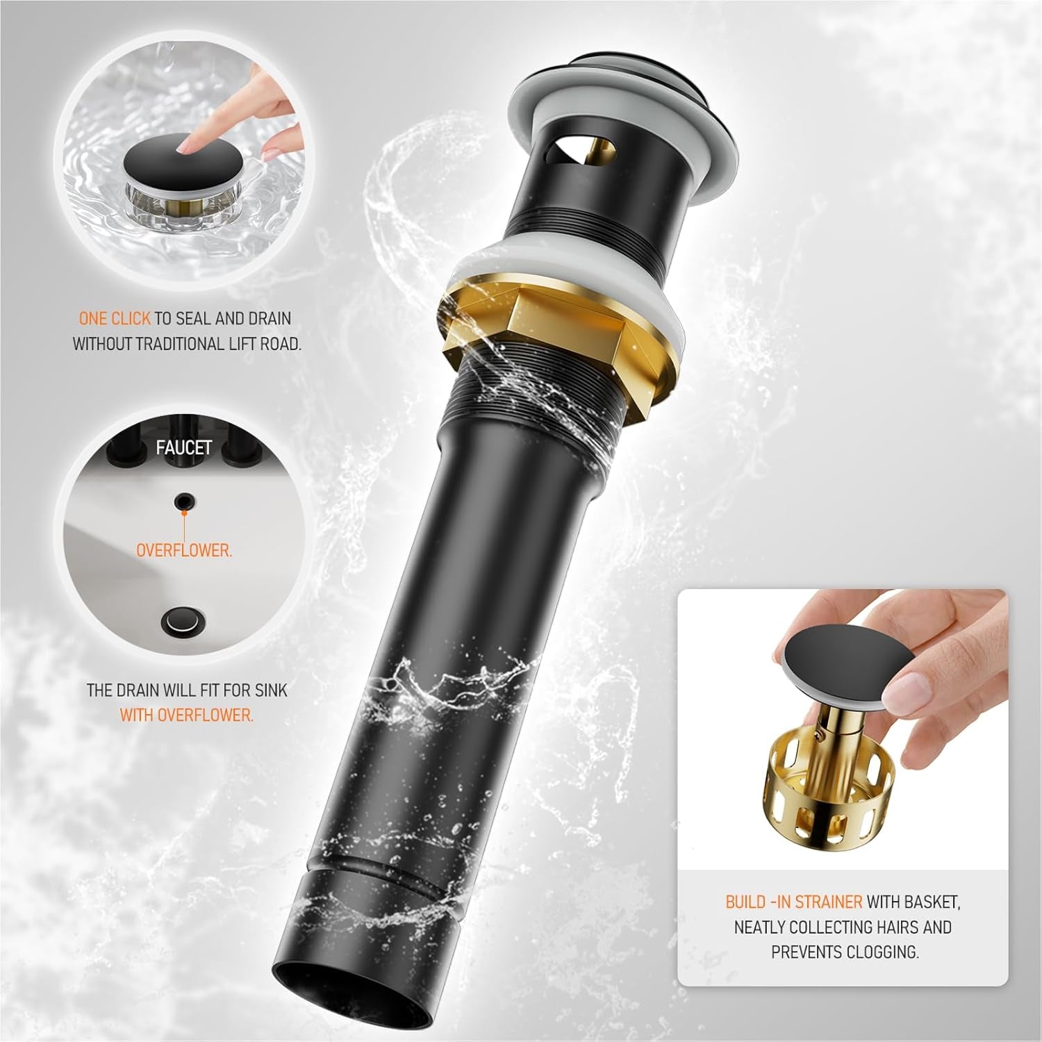 Modern Matte Black 4-Inch Bathroom Faucet with 360° Swivel Spout, Pop-Up Drain & Water Supply Lines - Phiestina Bf015-1-Mb