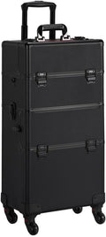 Yaheetech Makeup Train Case 3 in 1 Professional Cosmetic Trolley Multi-Functional Organizers Large Storage Traveling Cart Trunk for Nail Tech - Black