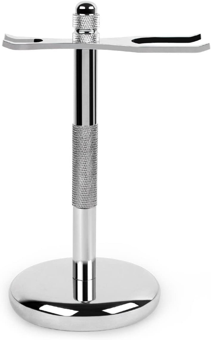 QSHAVE Deluxe Chrome Razor and Brush Stand Holder, Prolong the Life of Your Shaving Brush, 2 Prongs