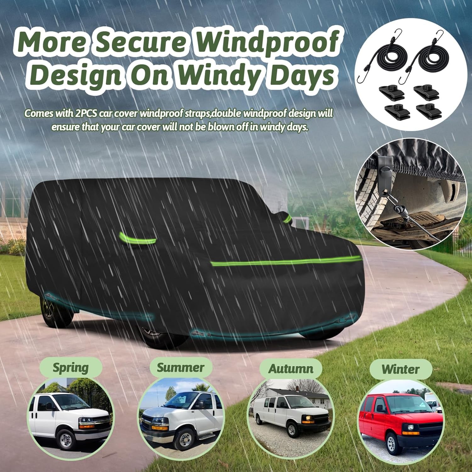 Premium Waterproof Car Cover for 2003-2026 Chevrolet Express & GMC Savana Vans - Ultimate UV, Rain, Dust & Snow Protection with Zipper Door & Windproof Straps