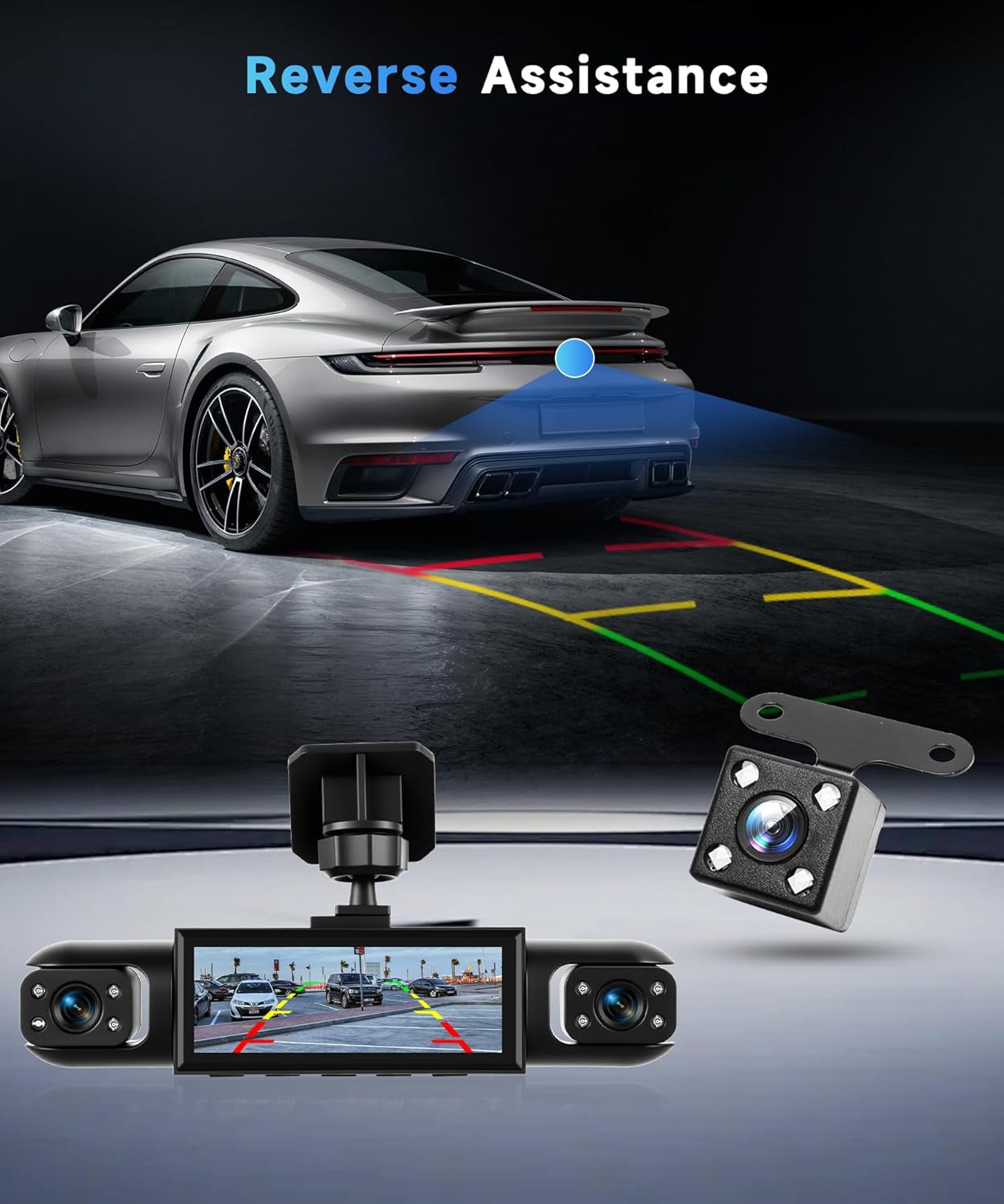 4 Channel 360° Dash Camera Front and Rear inside Left Right, 3.16 Inch Dash Cam for Cars, Built-In Night Vision, Sensitive Motion Detection 24/7 Recording Parking Mode Monitor Reversing Help