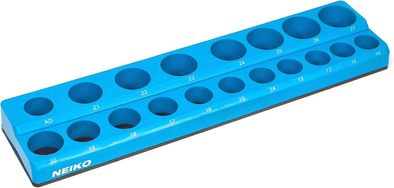 NEIKO 03975A Magnetic Socket Holder, 1/2” Drive, 10Mm-27Mm, Shallow & Deep Sockets Tray, Metric Socket Set Organizer, Socket Organizers for Toolboxes Trays, Scratch Free Mounting, High Visibility