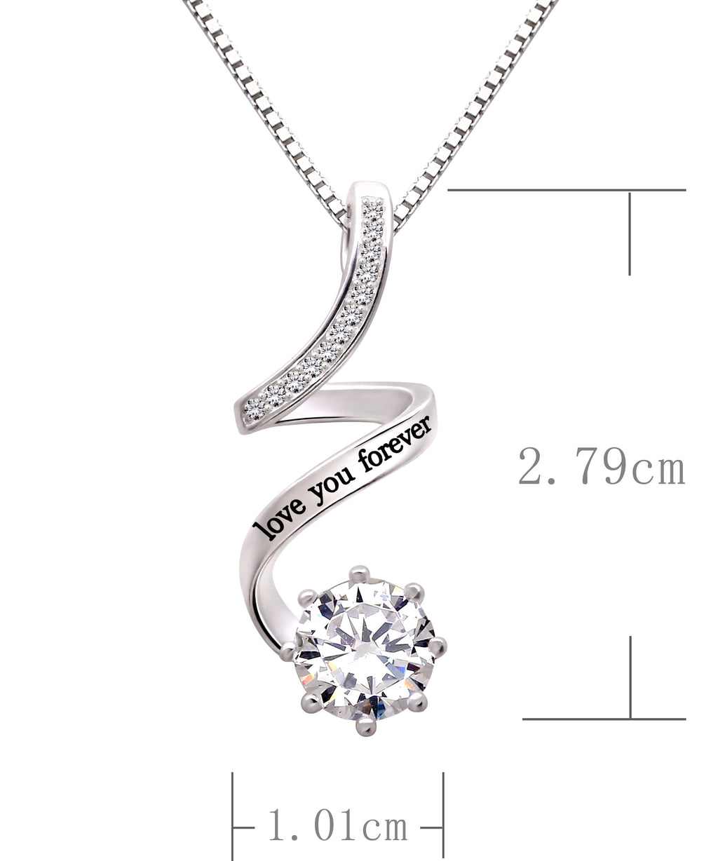 ALOV Jewelry Sterling Silver "Love You Forever" Cubic Zirconia Pendant Necklace