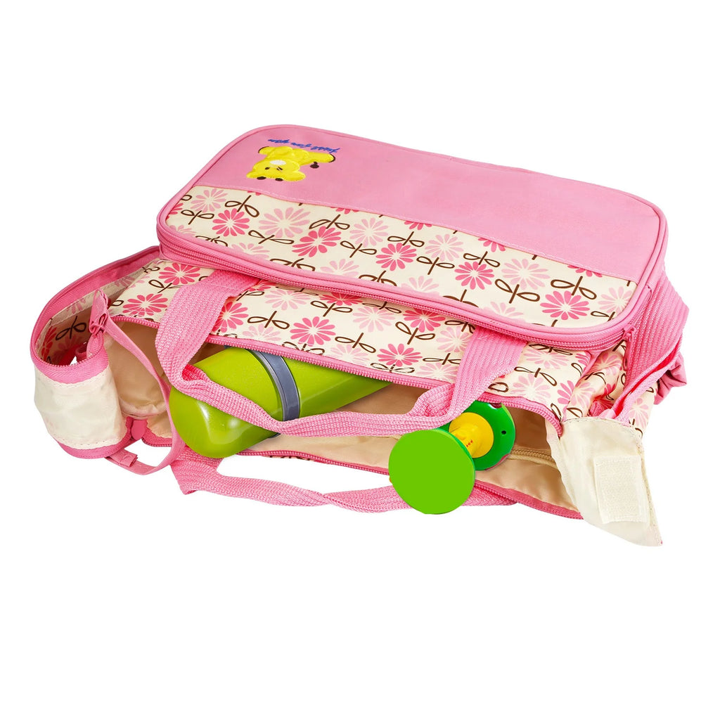 Baby Diaper Bag 5 Pcs Toddler Diaper Bag Tote Multifunction Portable Baby Bag for Boys and Girls Pink