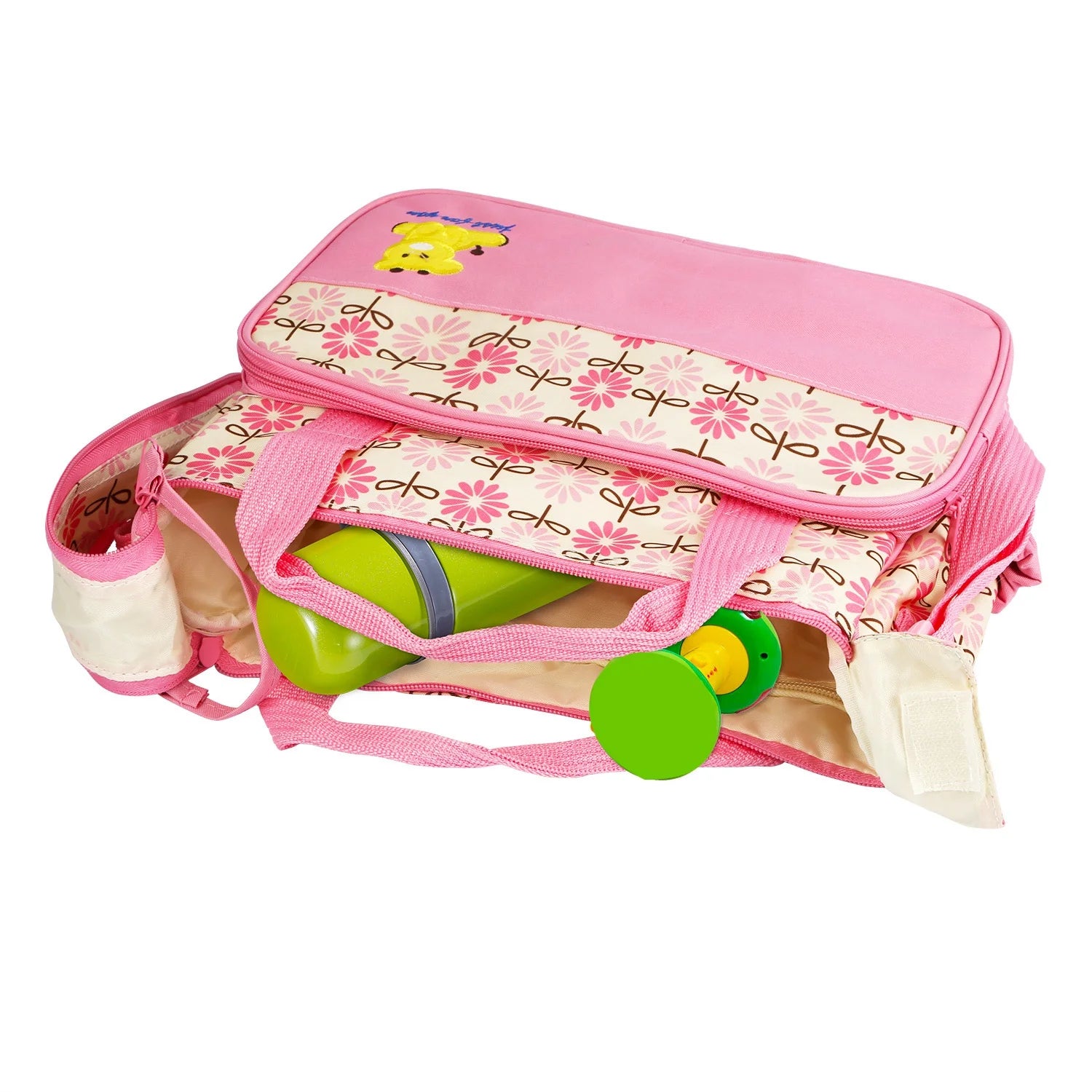 Baby Diaper Bag 5 Pcs Toddler Diaper Bag Tote Multifunction Portable Baby Bag for Boys and Girls Pink