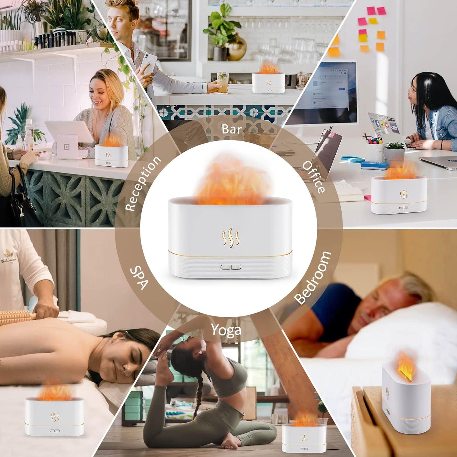 Flame Effect Essential Oil Diffuser & Humidifier - 180ML Auto Off, 2 Brightness Modes for Home, Office, Spa & Gym (White)