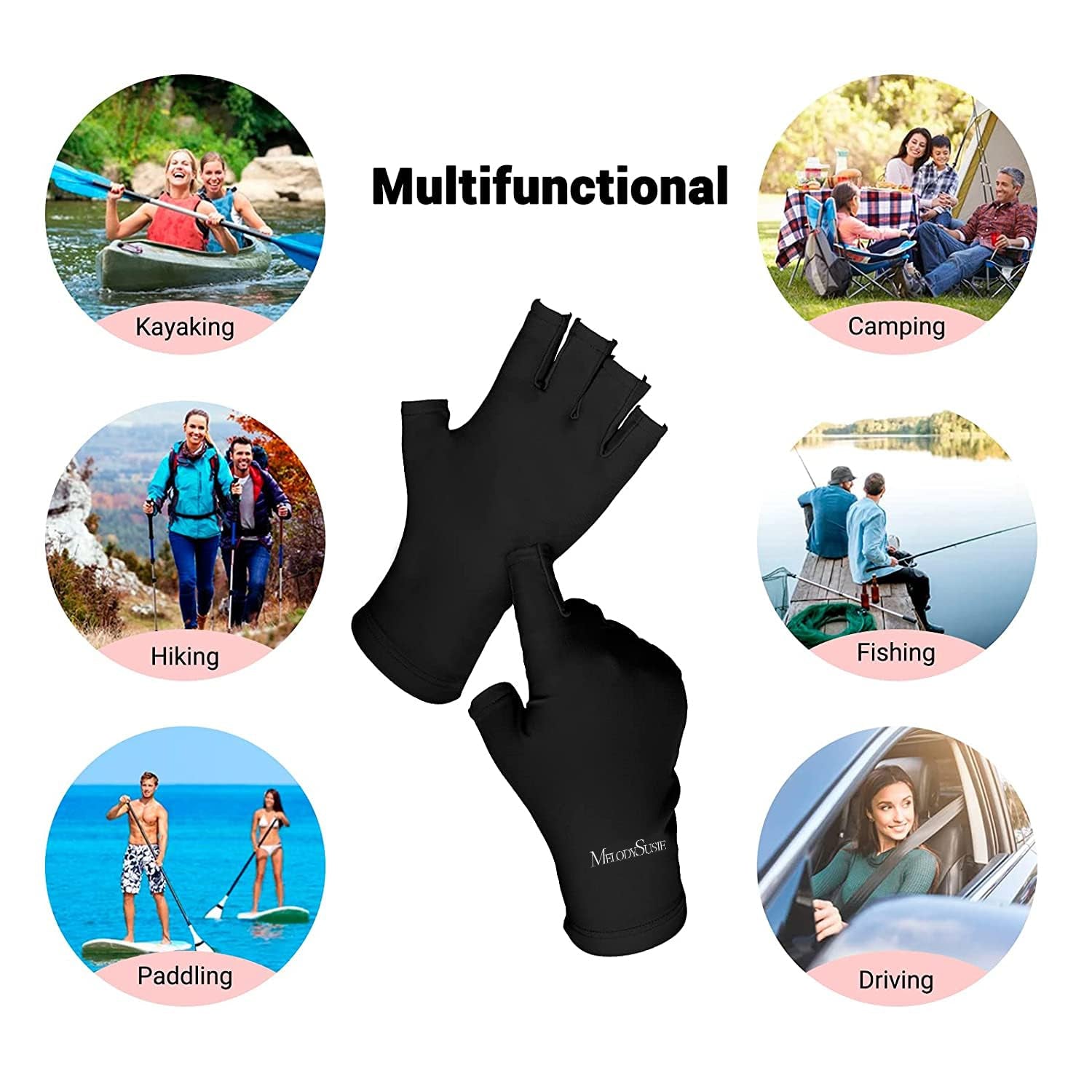 Melodysusie UV Protection Gloves for Gel Nail Lamps - UPF50+ Fingerless Manicure Gloves for Men and Women - Safeguard Your Hands from Sun and Nail Dryer Damage (Black)