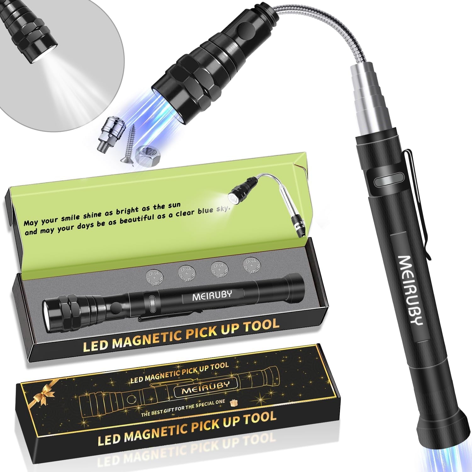 Magnetic Pickup Tool Gifts for Men, Stocking Stuffers for Men Adults, Telescoping Magnet Flashlight Christmas Birthday Gift for Dad, Mens, Him, Husband, Grandpa, Handyman