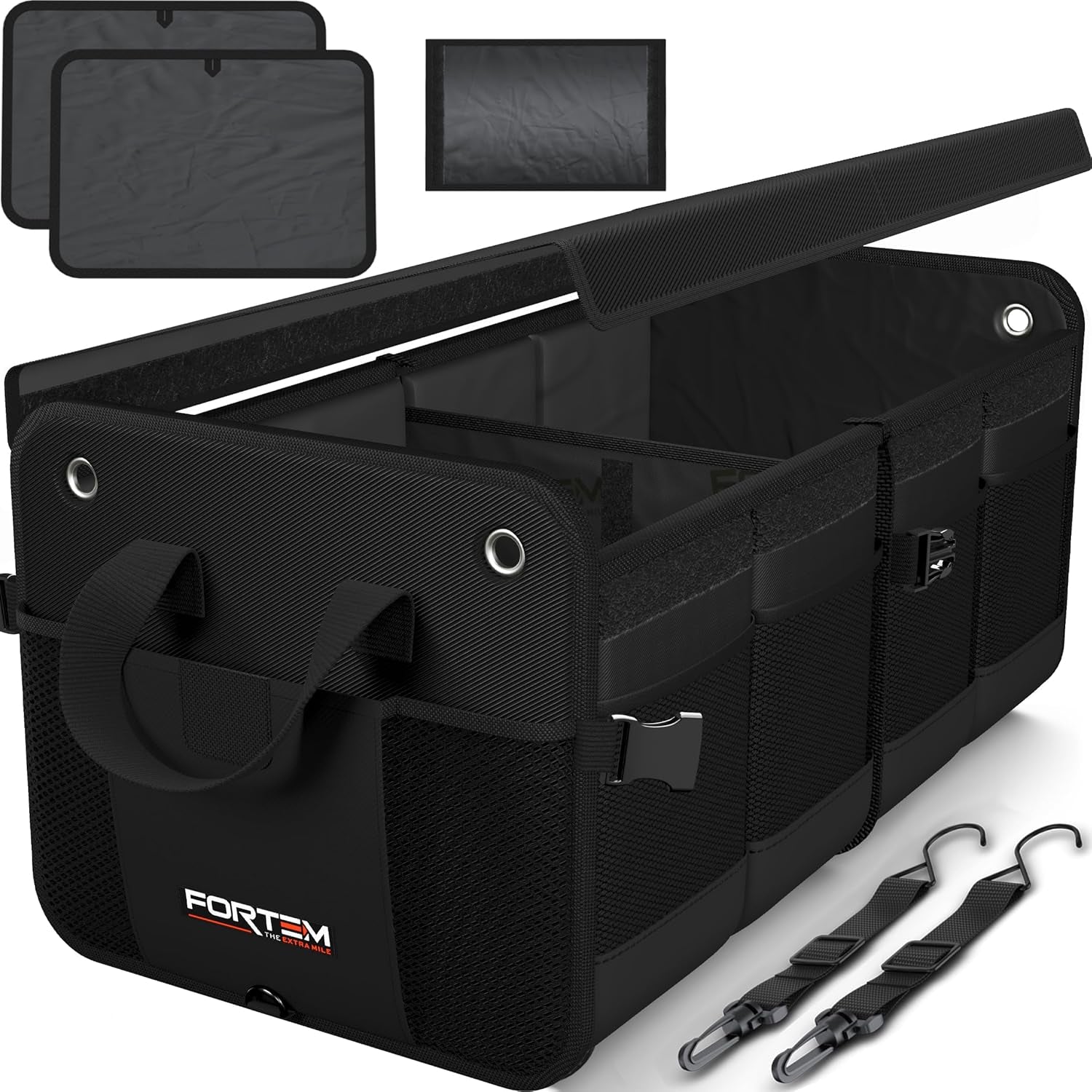 Ultimate FORTEM SUV Trunk Organizer - Collapsible Multi-Compartment Storage Bag with Non-Slip Bottom & Adjustable Straps - Perfect Car Accessory for Men & Women (65L)