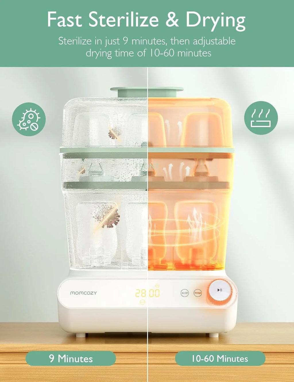 Momcozy 3 Layers Large Bottle Sterilizer and Dryer, Fast Sterilize and Dry