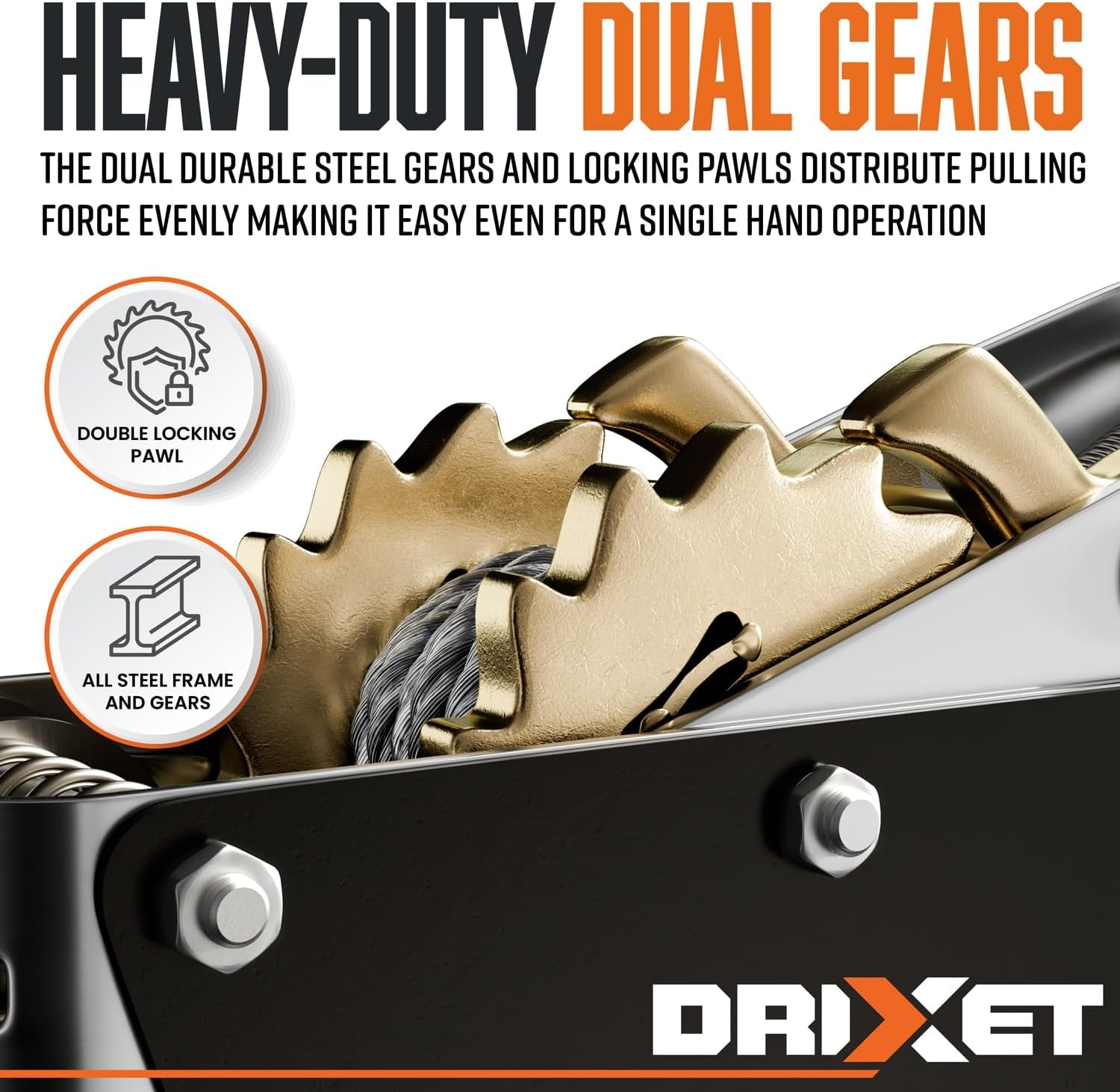 Drixet 4 Ton Come Along Winch - Heavy Duty Power Puller Hand Winch with Cable, Pulley, and Dual Gears Ratchet System for Effortless Pulling (3 Hooks)