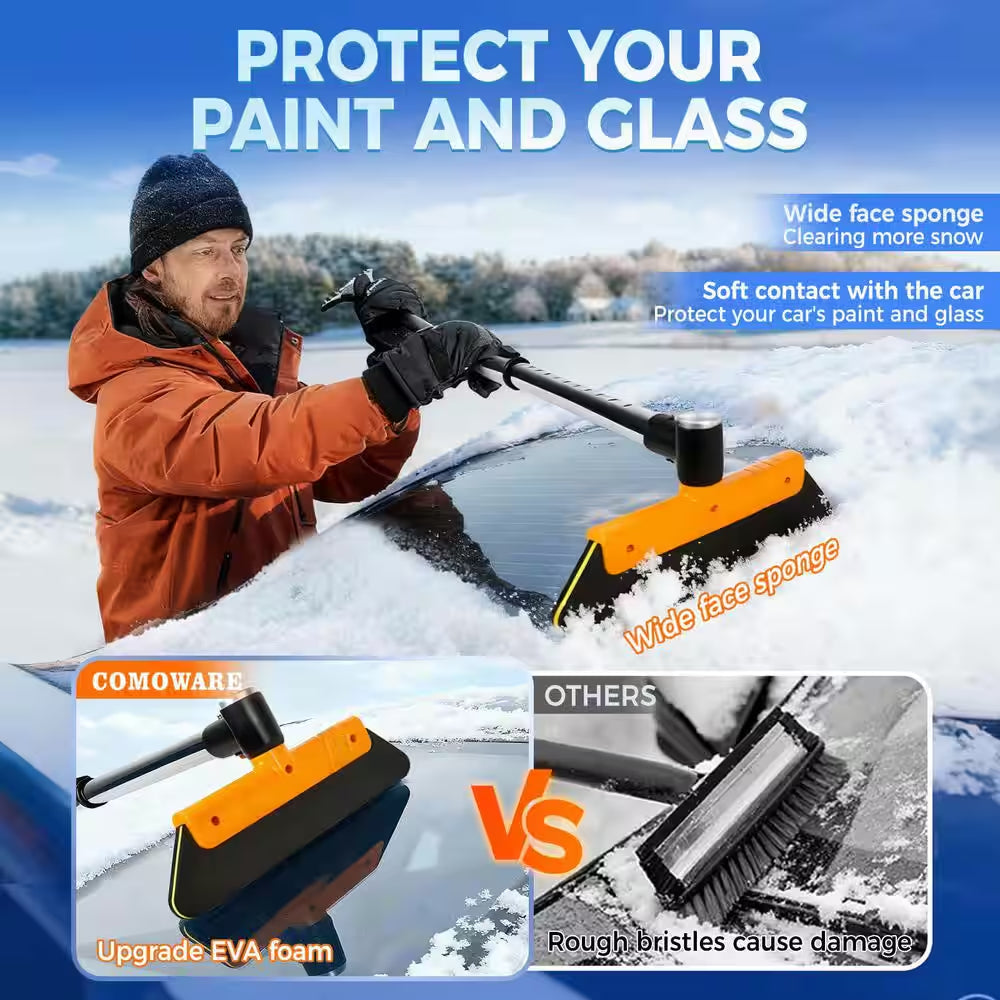 32.5 In. Aluminum Handle Foam Head ABS Rake Telescoping Snow Brush with Ice Scraper for Car SUV and Truck