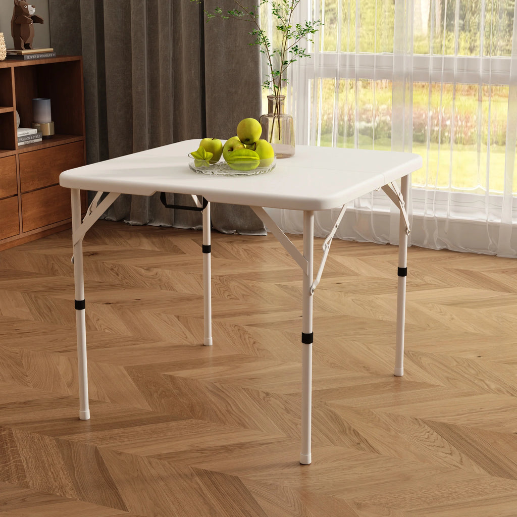 34" Square Folding Table,Fold-In-Half Plastic Card Table,Picnic Party Event Dining Camp Table for Indoor Outdoor,White