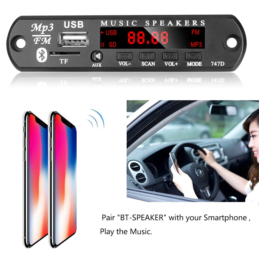 1-5PCS 9V 12V MP3 WMA Decoder Board USB AUX TF FM Radio Bluetooth 5.0 Wireless Lossless Music Player Module with Remote Control