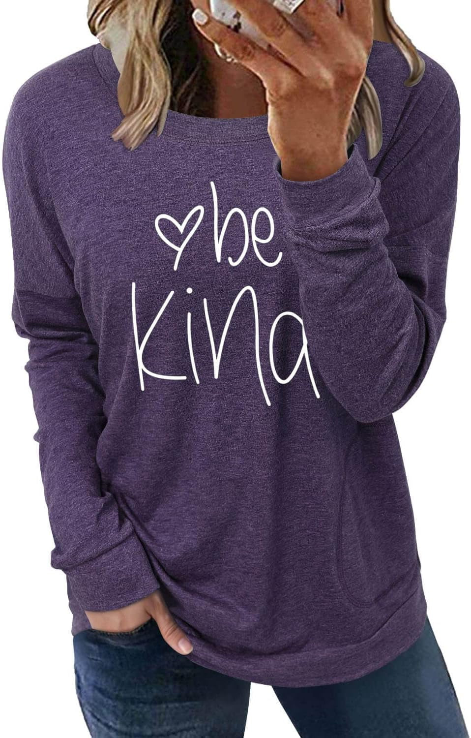 ONLYSHE Womens Crewneck Sweatshirt Casual Loose Fitting Tops Long Sleeve T Shirt