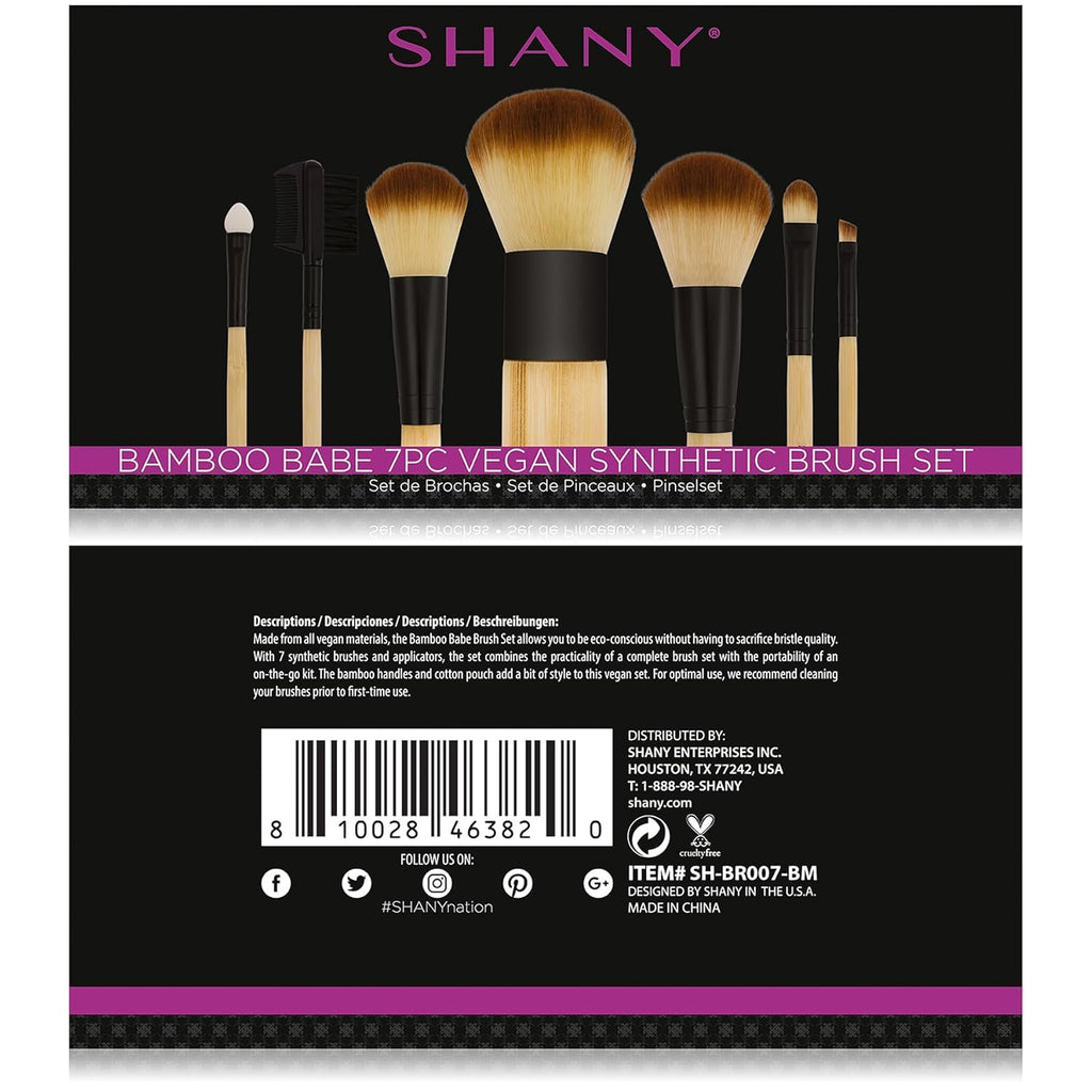 SHANY Vegan Bamboo Makeup Brush Set - 7 Professional Brushes with Premium Synthetic Hair & Stylish Cotton Pouch for Easy Storage