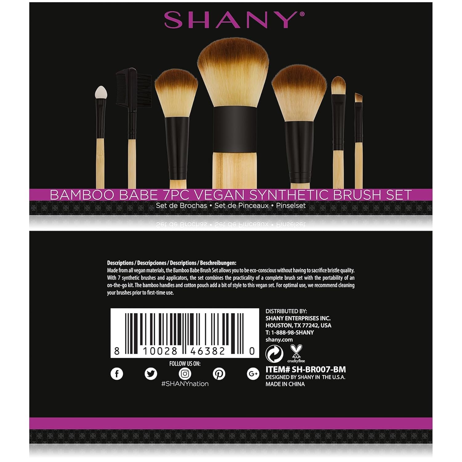 SHANY Vegan Bamboo Makeup Brush Set - 7 Professional Brushes with Premium Synthetic Hair & Stylish Cotton Pouch for Easy Storage