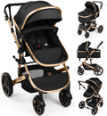 Vomeast Baby Stroller, Foldable Aluminum Alloy Stroller with Reversible, Travel Stroller for Newborn Infant, Black