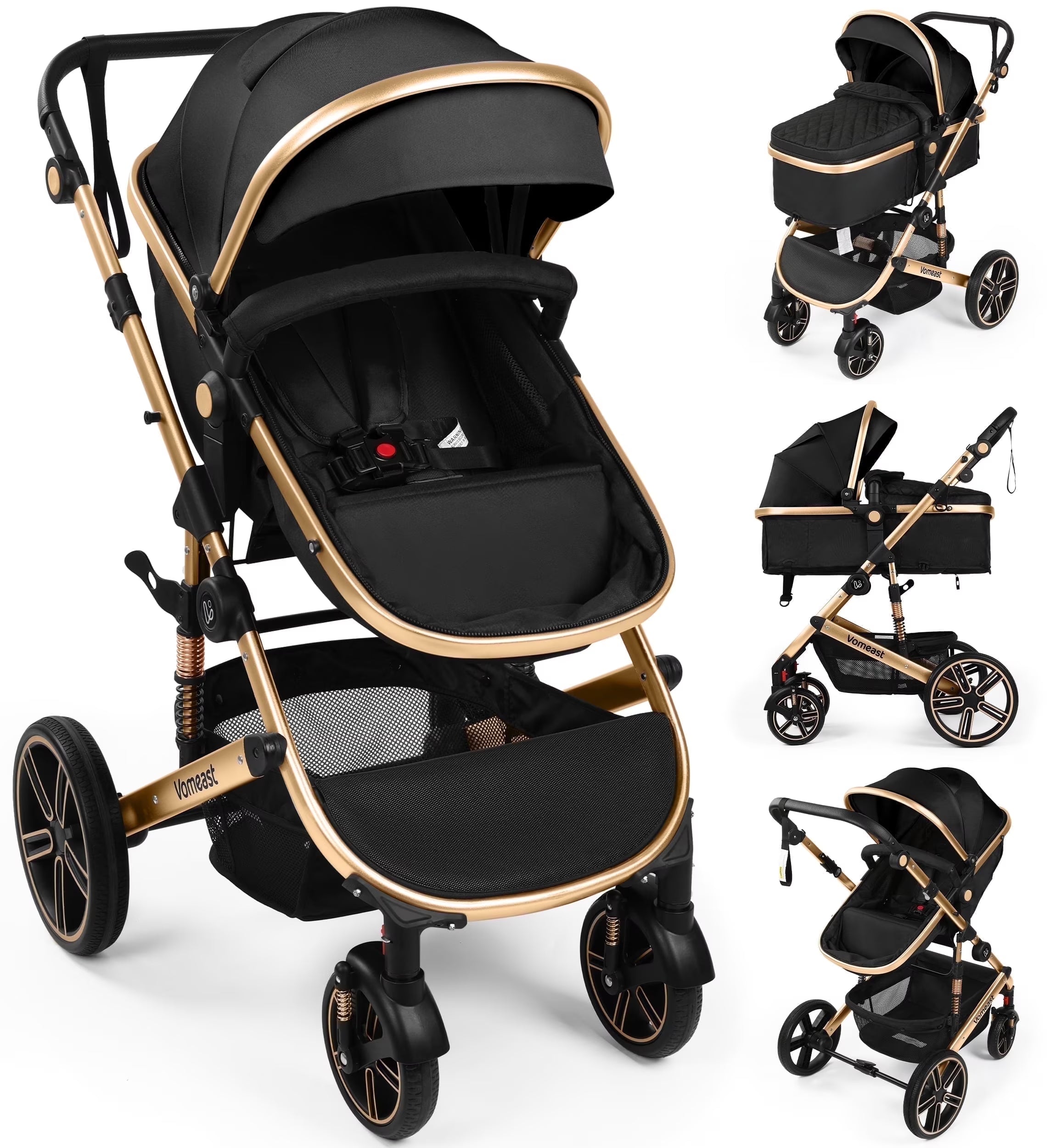 Vomeast Baby Stroller, Foldable Aluminum Alloy Stroller with Reversible, Travel Stroller for Newborn Infant, Black