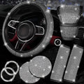 Sparkling 8-Piece Bling Car Accessories Set for Women - Steering Wheel Cover, Seat Belt Covers & Gear Shift Cover in Silver Diamond - Universal Fit for Most Cars