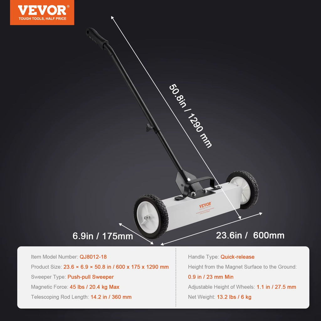 Succebuy Rolling Magnetic Sweeper with Wheels Push-Type Magnetic Pick up Sweeper Large Magnet Pickup Lawn Telescoping Sweeper