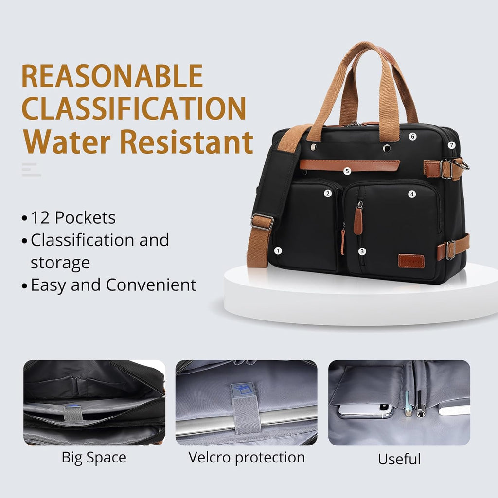 MOLNIA 3-in-1 Versatile Laptop Bag for Men - 17.3 Inch Backpack, Briefcase, and Messenger Bag - Stylish and Functional Computer Bag for Both Men and Women - Sleek Black Design