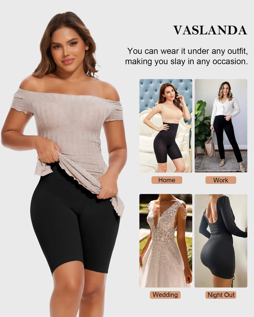 Vaslanda 2 Packs Tummy Control Shapewear Shorts Faja Body Shaper for Women High-Waisted Thigh Slimming