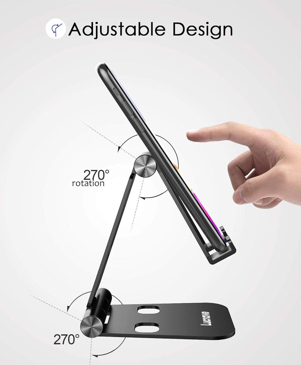 Cell Phone Stand, Updated Adjustable Desktop Phone Holder Cradle,Fully Foldable, Thick Case Friendly, Portable Aluminum Compatible with All Mobile Phones, Switch, Tablets(4-10In)-Black