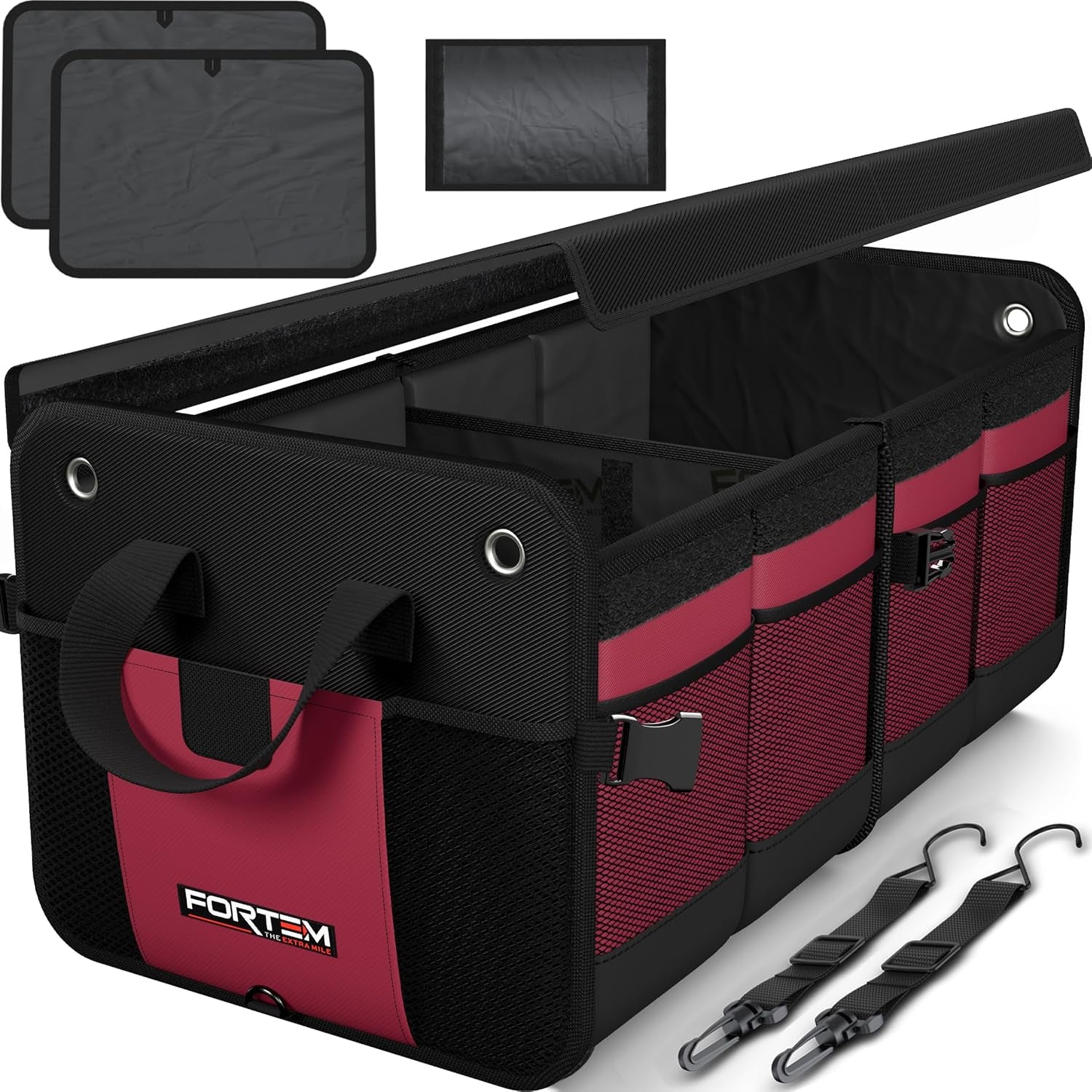 Ultimate FORTEM SUV Trunk Organizer - Collapsible Multi-Compartment Storage Bag with Non-Slip Bottom & Adjustable Straps - Perfect Car Accessory for Men & Women (65L)