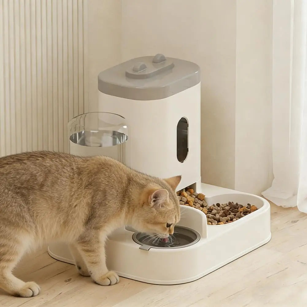 Automatic Pet Feeder and Water Fountain with Large Capacity Food Storage Dispenser for Dogs and Cats (Gray)