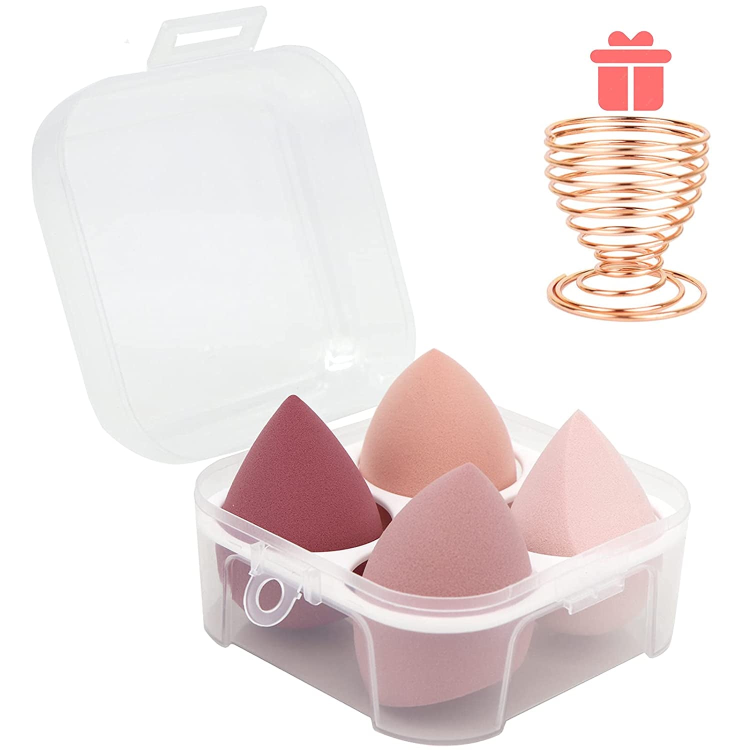 Flawless Makeup Sponge Set - 4 Pink Beauty Blenders with Holder & Egg Case for Cream, Powder, and Liquid Application