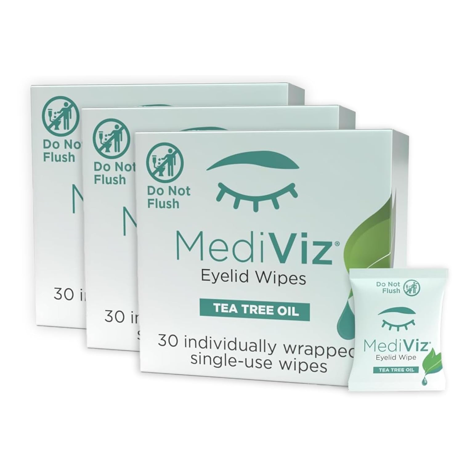 Tea Tree Eyelid Cleanser Wipes - 30 Single-Use Towelettes - Eyelash and Eyelid Wipes for Soothing Dry Eye Irritation, Demodex Removal and More