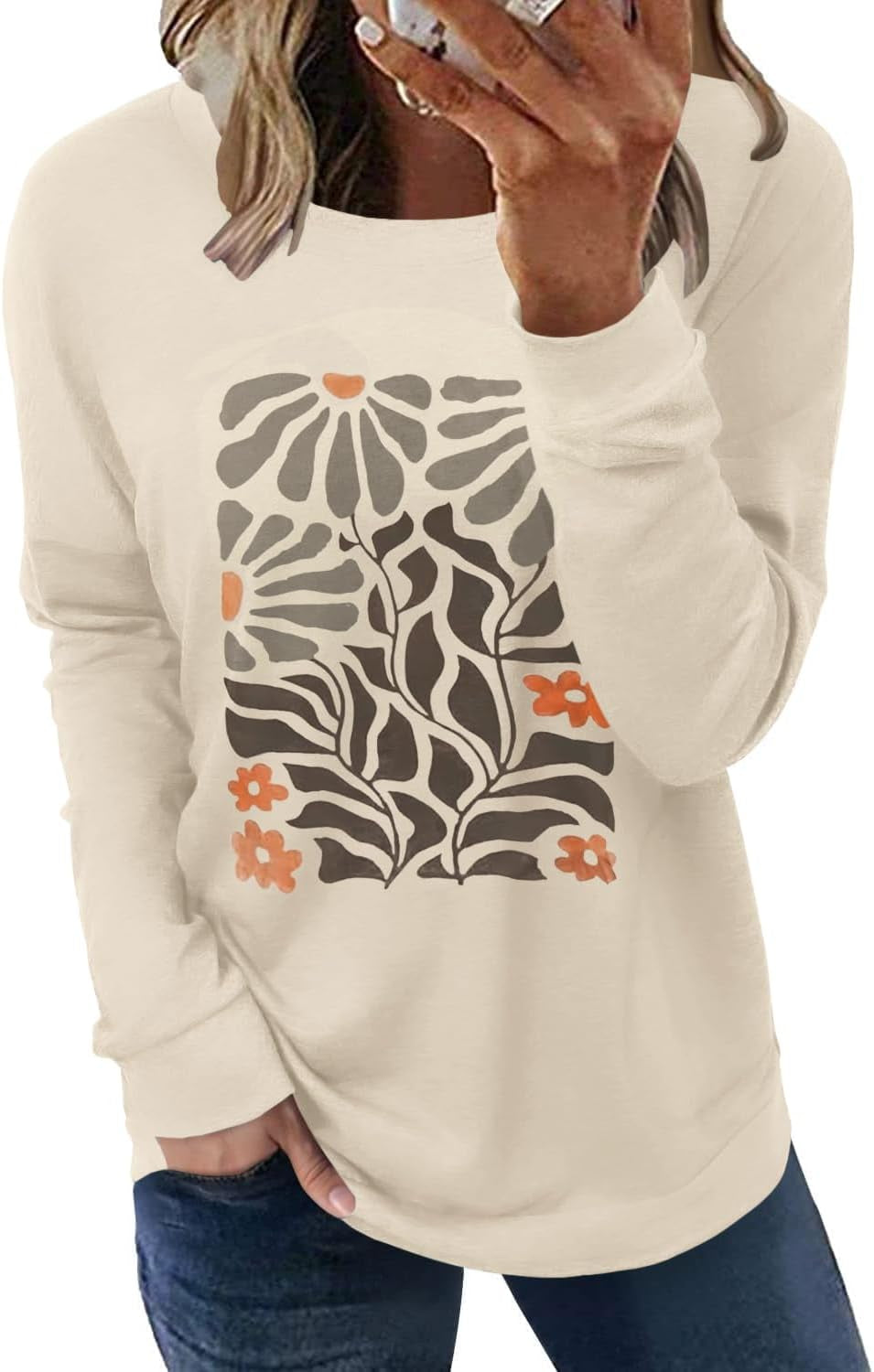 Hount Womens Casual Loose Fit Shirts Long Sleeve Comfy T-Shirts Pullover Sweatshirts with Pockets