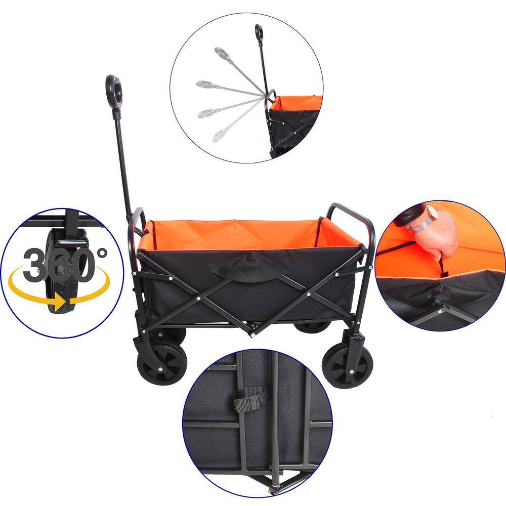 1.8 Cu. Ft. Orange Black Metal Mini Folding Garden Cart