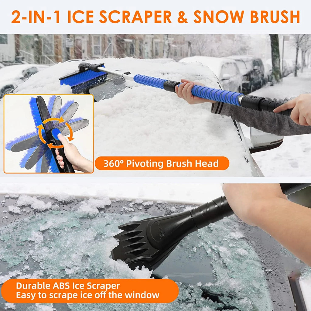 Ice Scraper and Extendable 62.4" Snow Brush, Snow Scraper for Car Windshield with 360° Pivoting Brush Head for Car, Blue