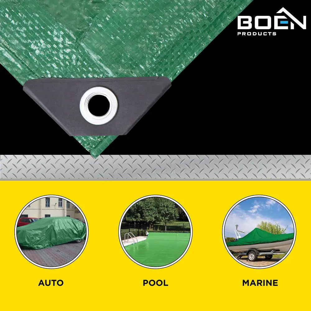 20 Ft. X 30 Ft. Multi-Purpose Green Poly Tarp Cover 8 Mil Thick Weave Material, Waterproof
