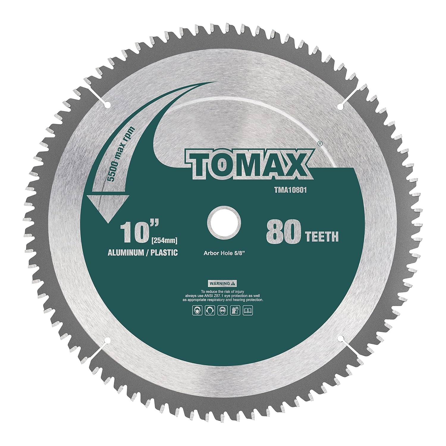 TOMAX 10-Inch 80 Tooth TCG Aluminum & Non-Ferrous Metal Saw Blade - Precision Cutting with 5/8-Inch Arbor