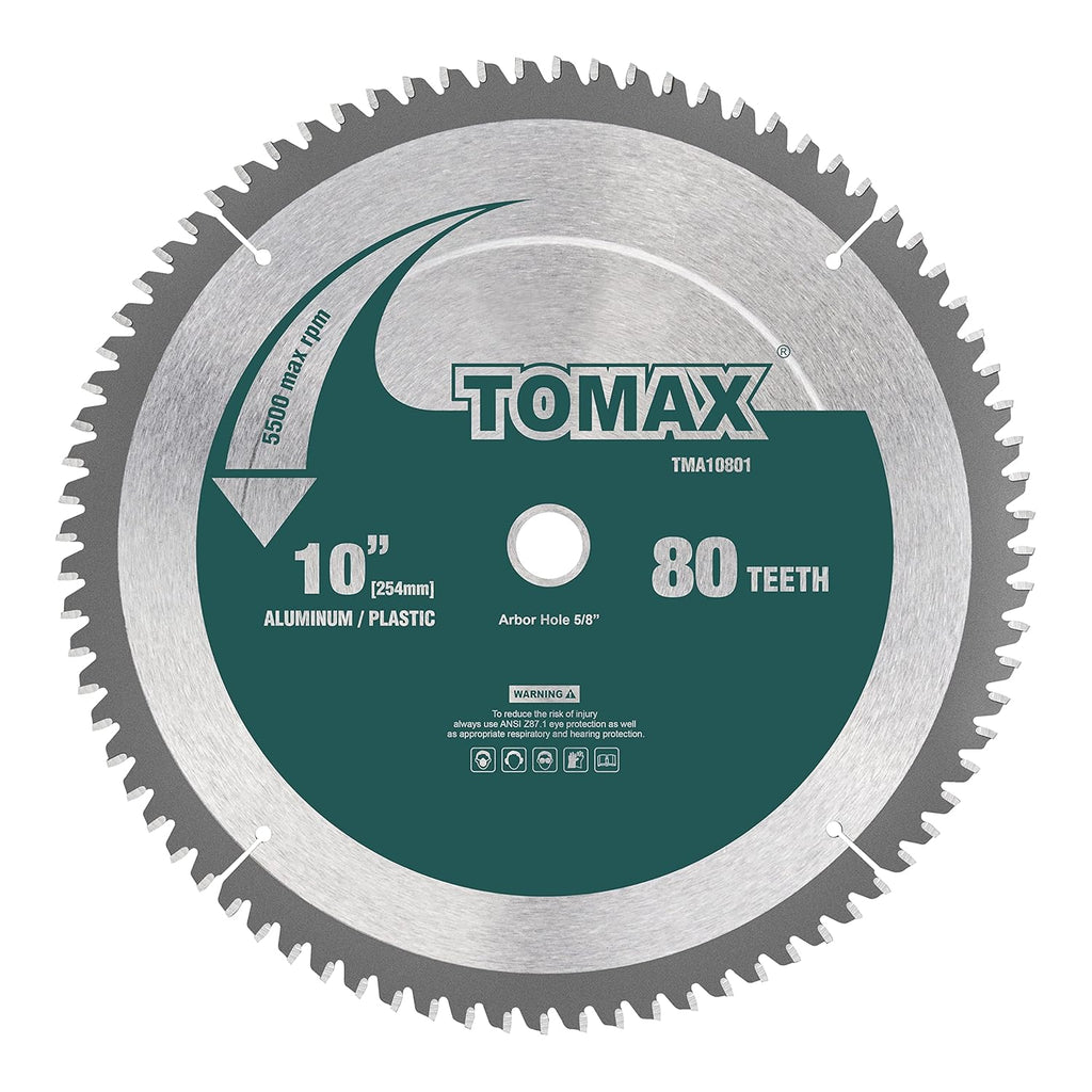 TOMAX 10-Inch 80 Tooth TCG Aluminum & Non-Ferrous Metal Saw Blade - Precision Cutting with 5/8-Inch Arbor