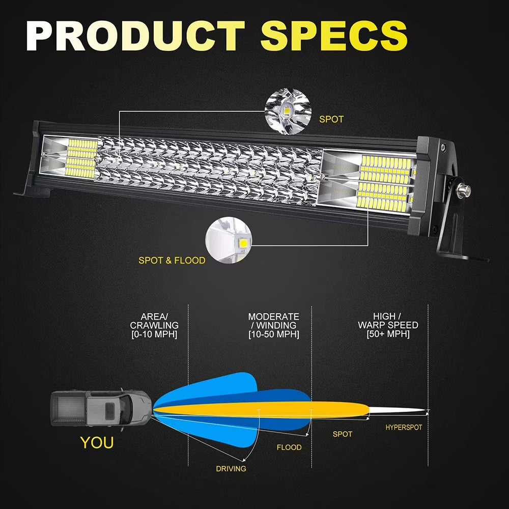 22" 288W Spot Flood LED Light Bar for Trucks SUV+2×4" Combo Beam Pods Fog Lights with Harness Kit