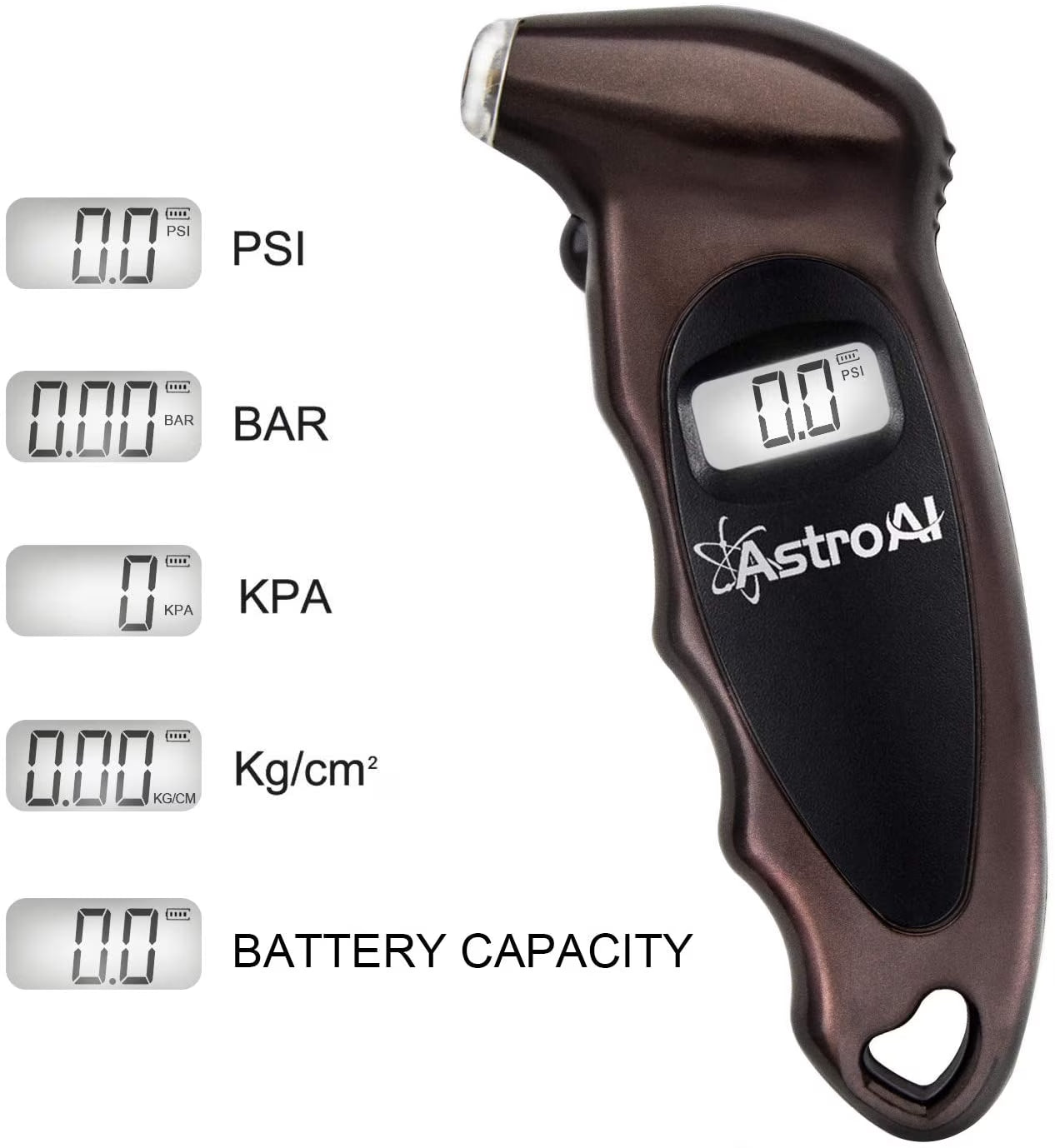Digital Tire Pressure Gauge, Backlit LCD, 3A Battery, 150 PSI, Brown, 1 Pack, for Car/Truck/Bicycle