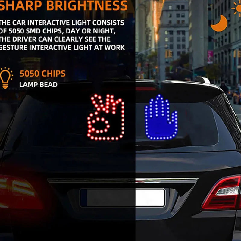 Colorful RGB LED Gesture Light for Vehicles - USB Hand Lamp with Middle Finger Design - Fun Car Accessories