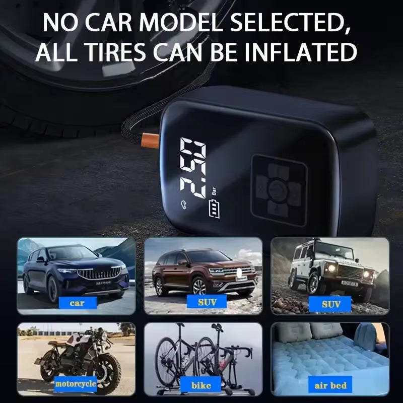 LEIBOO Wireless Electric Tire Inflator and Air Compressor for Motorcycles, Bicycles, and Automobiles with Digital Display