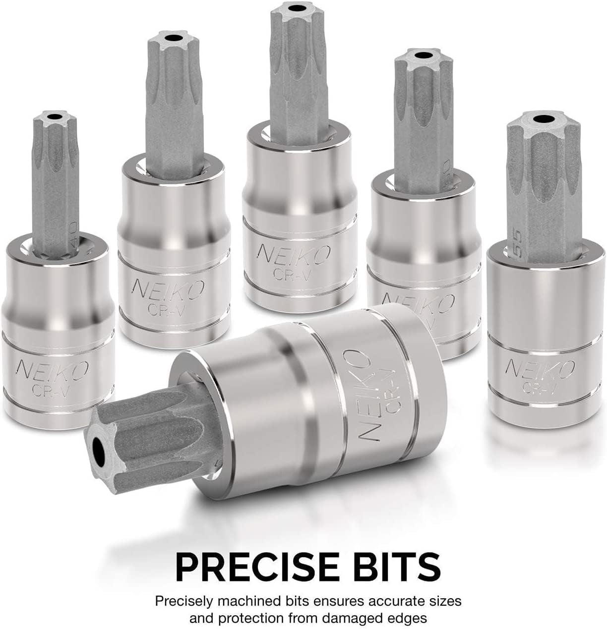 NEIKO 10073A 13-Piece Tamper Proof Torx Bit Socket Set - Durable S2 Steel Bits & Cr-V Steel Sockets (TT8 – TT60)