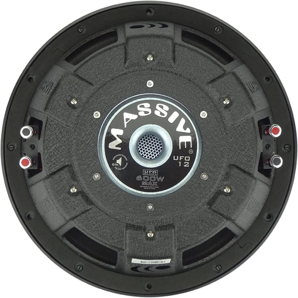 Massive Audio UFO10V2 10” Slim Subwoofer | 600W Max, 300W RMS, Dual 4 Ohm, Shallow Mount Design, Powerful Low-Profile Woofer for Tight Spaces & Deep Bass Car Audio Systems