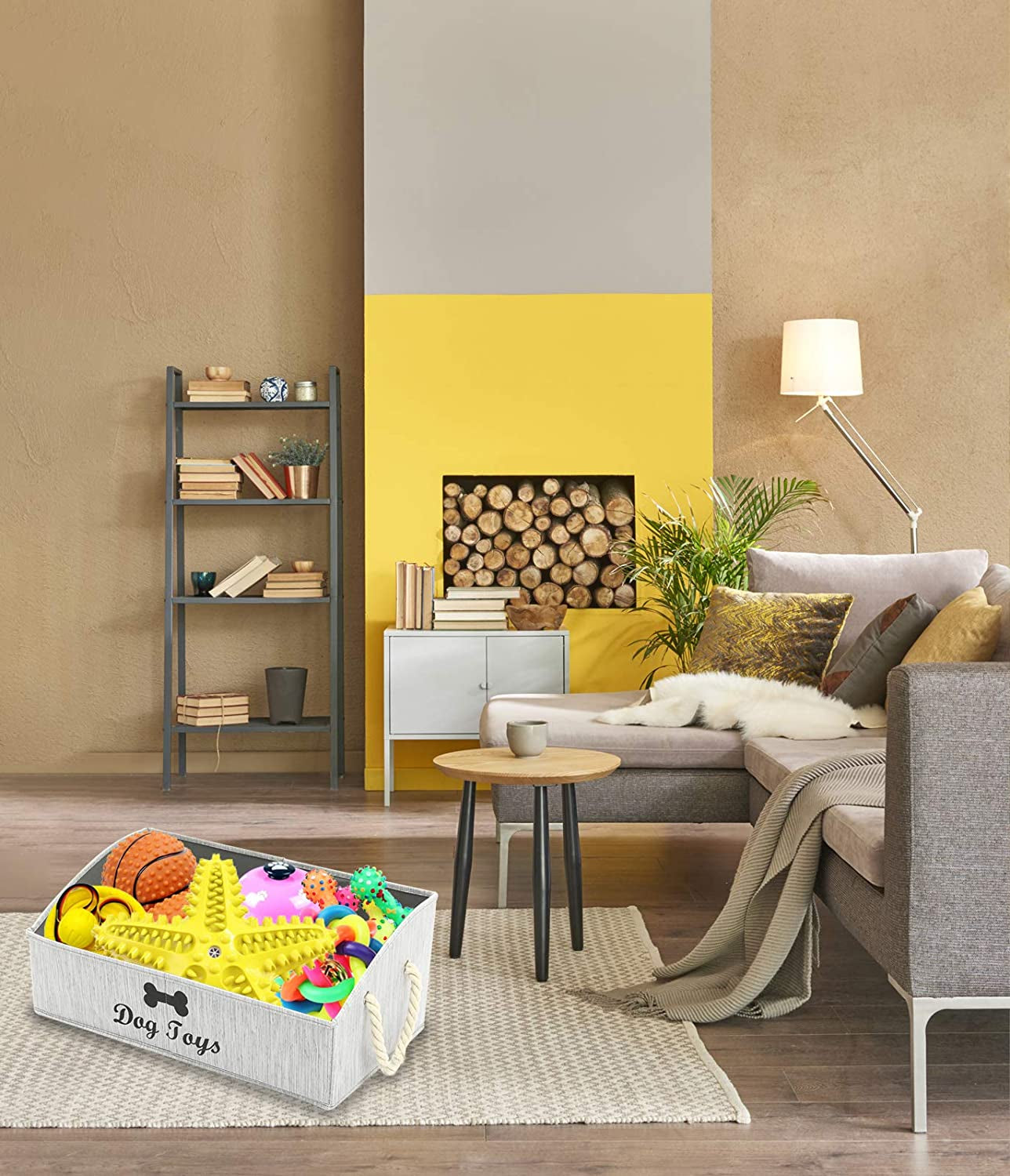 Geyecete Foldable Large Dog Toy Storage Bins - Stylish Gray Organizer with Rope Handle for Collapsible Shelving