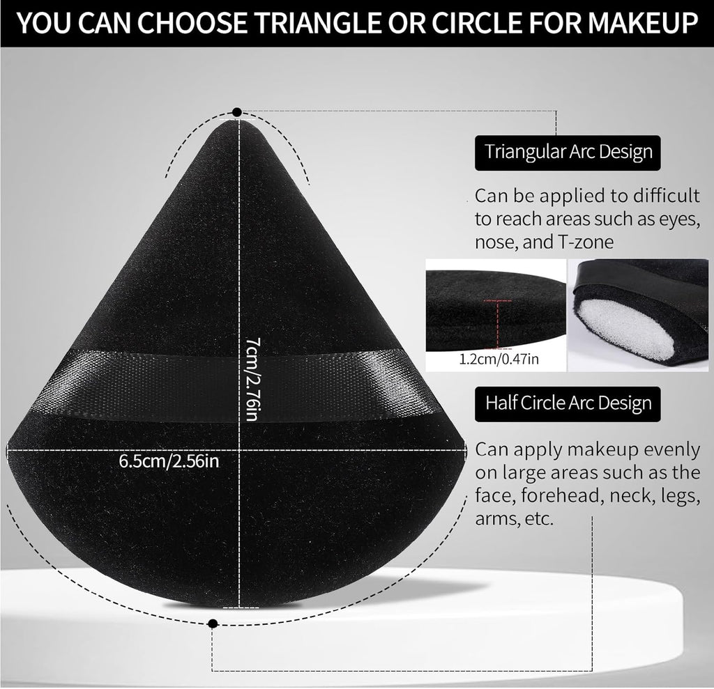 Pimoys 6-Pack Velour Makeup Sponges - Soft Triangle Powder Puffs for Flawless Loose Powder Application (Black)